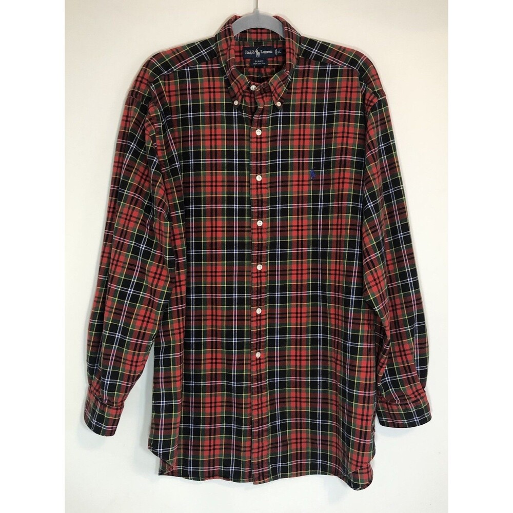 Ralph Lauren Vintage 90s Blake Flannel Shirt Red Plaid Blue Pony Men’s XL EUC
